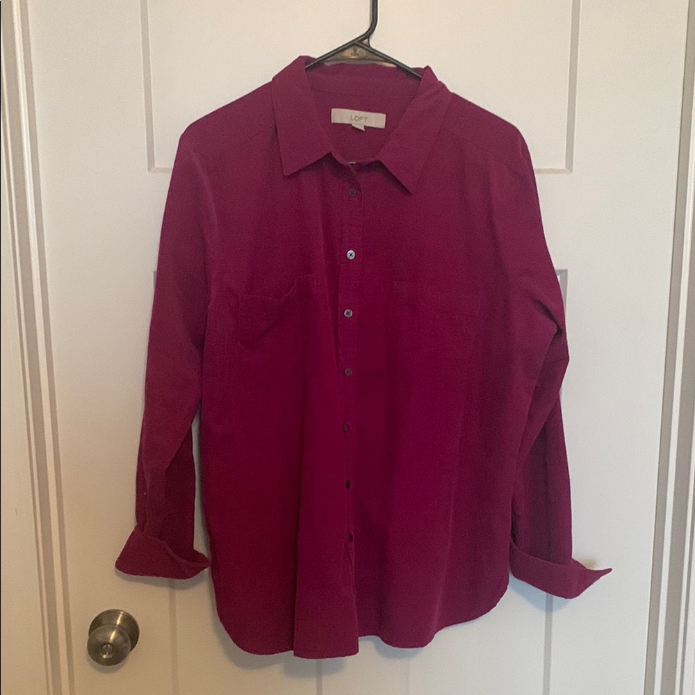 LOFT fuchsia corduroy shirt